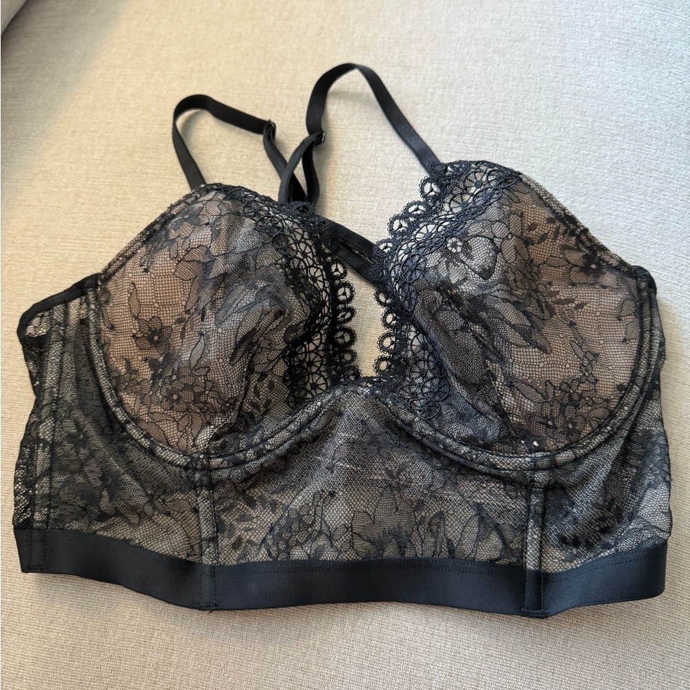 Victoria's Secret Black Floral Lace Longline Bra